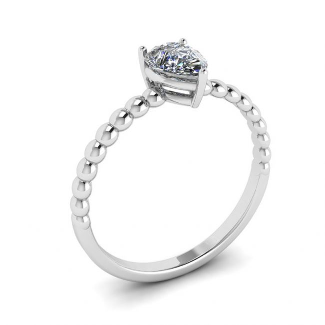 Bague de fiançailles taille poire avec bande perlée - Photo 3