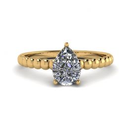 Bague de Fiançailles Bande Perlée Taille Poire Or Jaune Bague de Fiançailles Bande Perlée Taille Poire Or Jaune