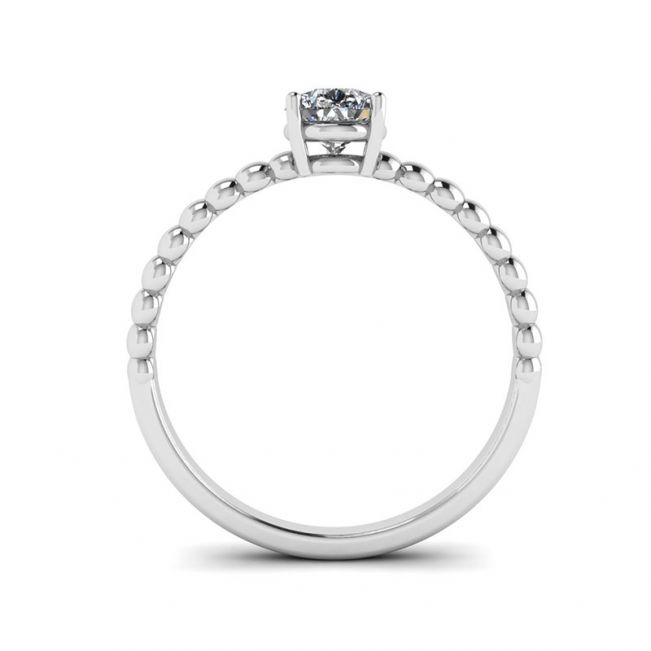 Bague de fiançailles taille poire avec bande perlée - Photo 1