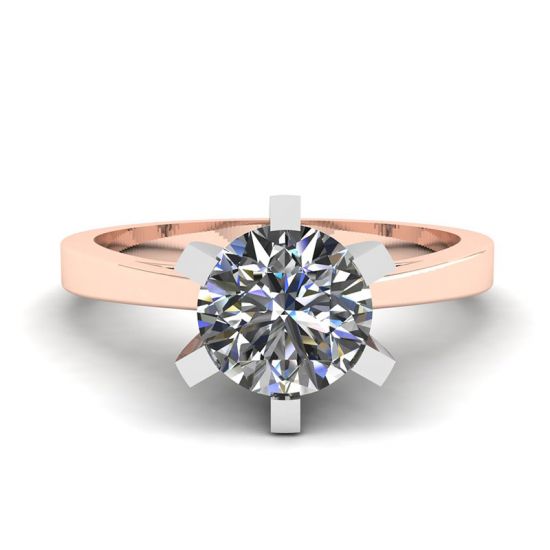 Bague en diamant en or rose 18 carats pour fiançailles, Agrandir l'image 1