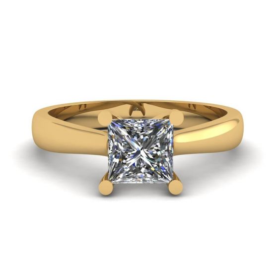 Bague en or jaune 18 carats avec diamant taille princesse, Image 1