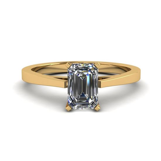 Bague diamant taille émeraude style futuriste en or jaune 18 carats, Image 1