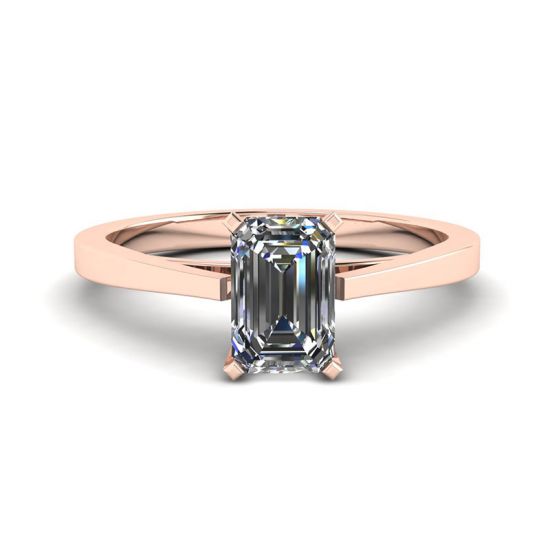 Bague en diamant taille émeraude de style futuriste en or rose 18 carats, Agrandir l'image 1