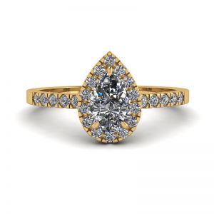 Bague halo de diamants en forme de poire en or jaune 18 carats