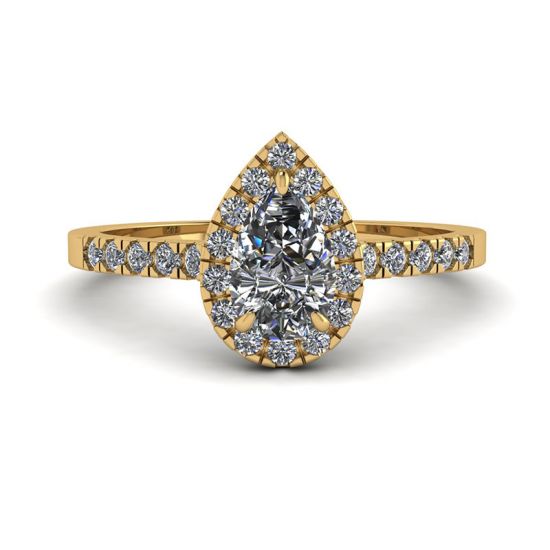 Bague halo de diamants en forme de poire en or jaune 18 carats
