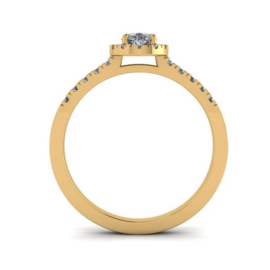Bague halo de diamants en forme de poire en or jaune 18 carats,  Agrandir l'image 2