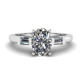 Bague Baguettes Latérales Diamant Ovale Or Blanc