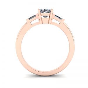Bague ovale diamant baguettes latérales en or rose - Photo 1