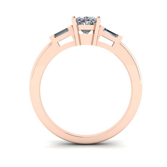 Bague ovale diamant baguettes latérales en or rose,  Agrandir l'image 2