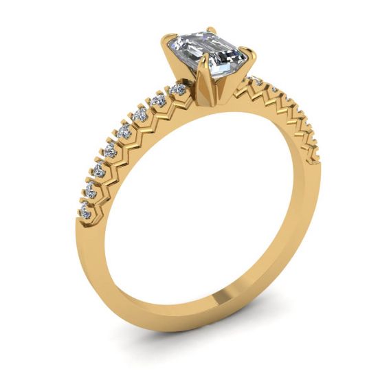 Bague en or jaune 18 carats avec diamant taille émeraude,  Agrandir l'image 4