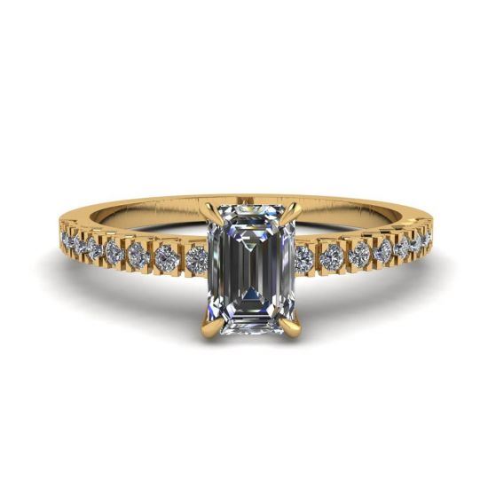 Bague en or jaune 18 carats avec diamant taille émeraude, Agrandir l'image 1