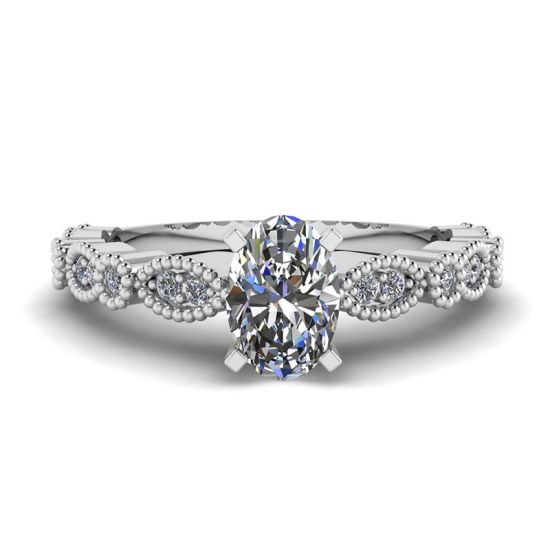 Bague Diamant Ovale Style Romantique Or Blanc, Image 1