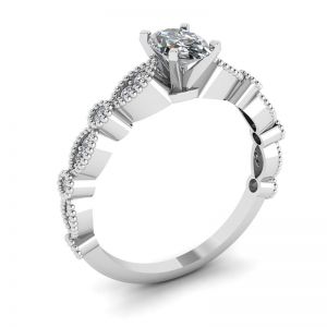 Bague Diamant Ovale Style Romantique Or Blanc - Photo 3