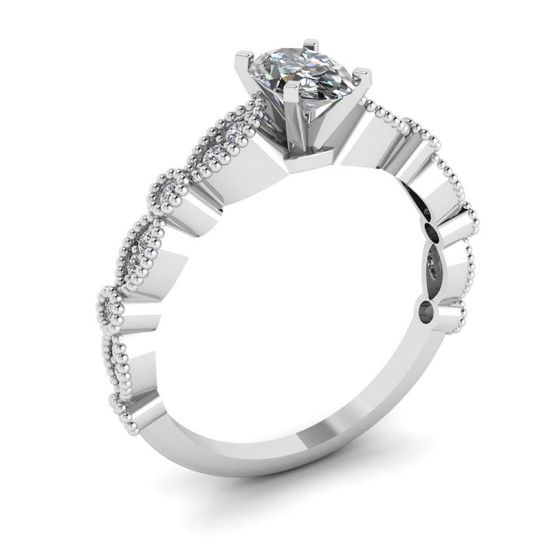 Bague Diamant Ovale Style Romantique Or Blanc,  Agrandir l'image 4