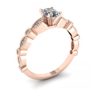 Bague Diamant Ovale Style Romantique Or Rose - Photo 3