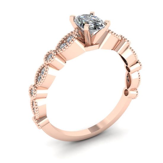 Bague Diamant Ovale Style Romantique Or Rose,  Agrandir l'image 4