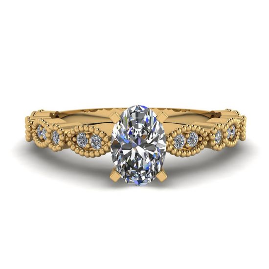 Bague Diamant Ovale Style Romantique Or Jaune, Agrandir l'image 1