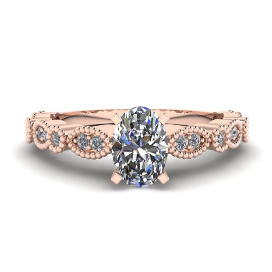 Bague Diamant Ovale Style Romantique Or Rose, Image 1