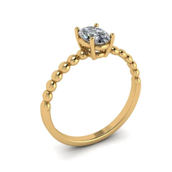 Bague Ovale Diamant sur Perle Or Jaune 18K,  Agrandir l'image 4
