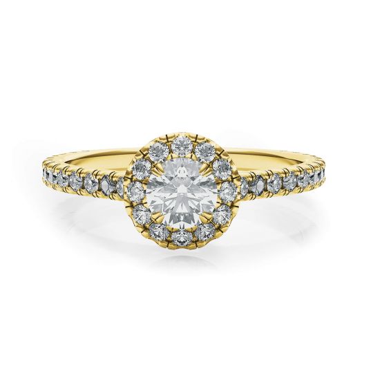 Bague diamant rond halo en or jaune 18 carats, Image 1