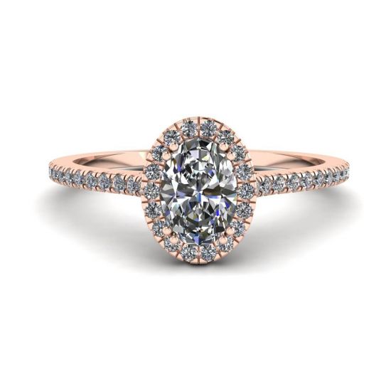 Bague halo de diamants taille ovale en or rose 18 carats, Image 1