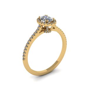Bague halo de diamants taille ovale en or jaune 18 carats - Photo 3