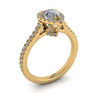 Bague halo de diamants taille poire en or jaune 18 carats - Photo 3
