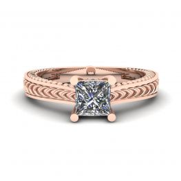 Bague en diamant taille princesse de style oriental en or rose 18 carats Bague en diamant taille princesse de style oriental en or rose 18 carats