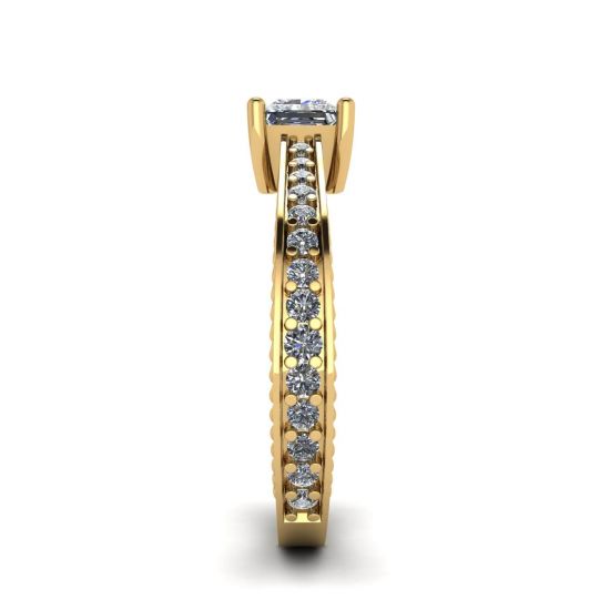 Bague en diamant princesse de style oriental avec pavé en or jaune 18 carats, More Image 1