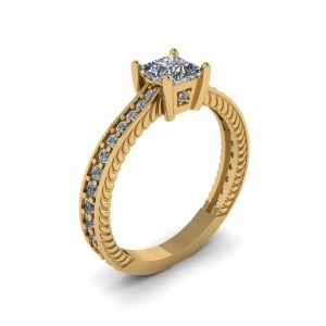 Bague en diamant princesse de style oriental avec pavé en or jaune 18 carats - Photo 3