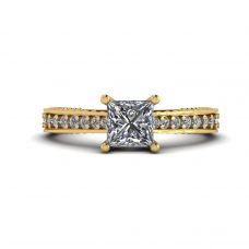 Bague en diamant princesse de style oriental avec pavé en or jaune 18 carats