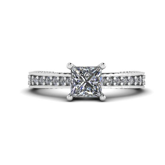 Bague en diamant taille princesse de style oriental avec pavé, Agrandir l'image 1