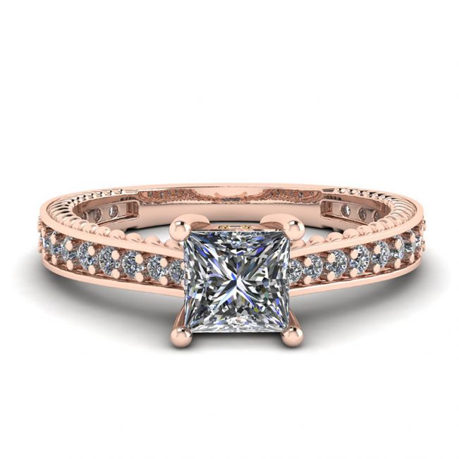 Bague en diamant princesse de style oriental avec pavé en or rose 18 carats