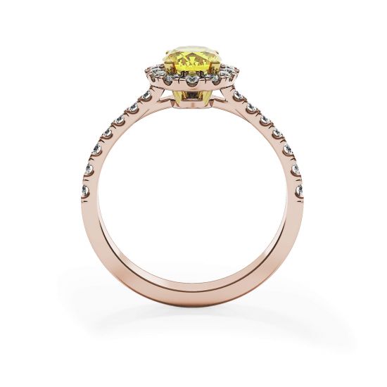 Bague ovale en diamant jaune de 1,13 ct avec halo en or rose, More Image 0