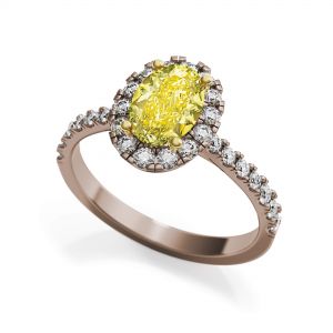 Bague ovale en diamant jaune de 1,13 ct avec halo en or rose - Photo 2