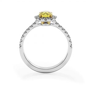 Bague ovale en diamant jaune de 1,13 ct avec halo de diamants - Photo 1