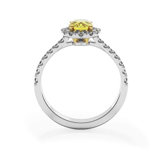 Bague ovale en diamant jaune de 1,13 ct avec halo de diamants,  Agrandir l'image 2