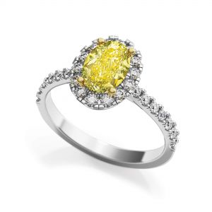 Bague ovale en diamant jaune de 1,13 ct avec halo de diamants - Photo 2