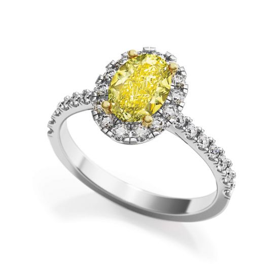 Bague ovale en diamant jaune de 1,13 ct avec halo de diamants, More Image 1