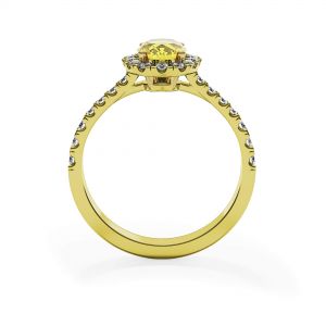 Bague ovale en diamant jaune de 1,13 ct avec halo en or jaune - Photo 1