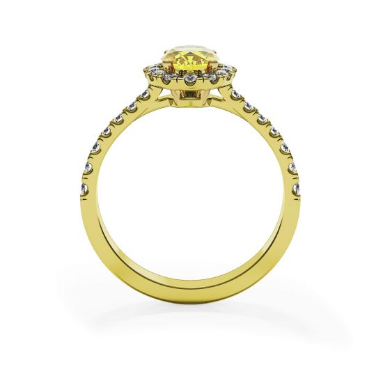 Bague ovale en diamant jaune de 1,13 ct avec halo en or jaune, More Image 0