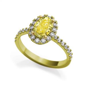 Bague ovale en diamant jaune de 1,13 ct avec halo en or jaune - Photo 2