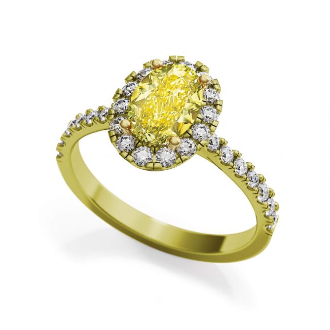 Bague ovale en diamant jaune de 1,13 ct avec halo en or jaune - Photo 2