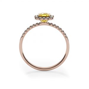 Bague diamant jaune coussin 0,5 ct avec halo en or rose - Photo 1