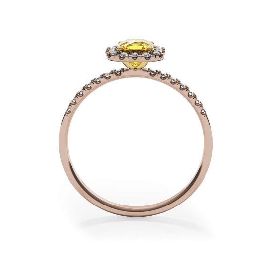 Bague diamant jaune coussin 0,5 ct avec halo en or rose, More Image 0