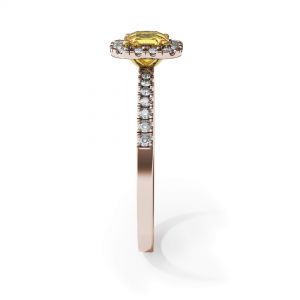 Bague diamant jaune coussin 0,5 ct avec halo en or rose - Photo 2