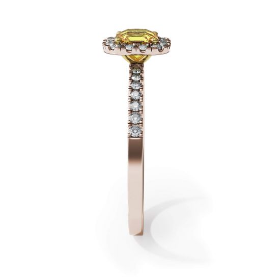 Bague diamant jaune coussin 0,5 ct avec halo en or rose, More Image 1