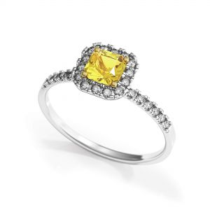 Bague diamant jaune coussin 1/2 ct avec halo - Photo 3