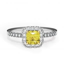 Bague diamant jaune coussin 1/2 ct avec halo
