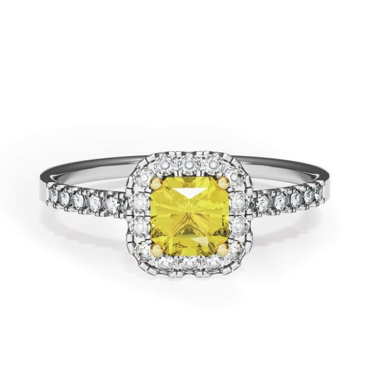 Bague diamant jaune coussin 1/2 ct avec halo, Image 1